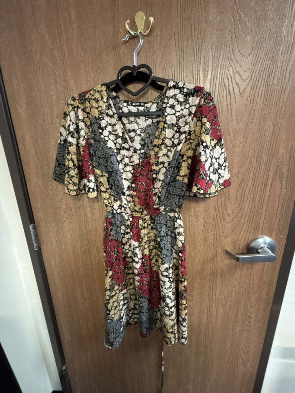 SHEIN V-Neck Patchwork Floral Print Butterfly Sleeve Mini Dress
